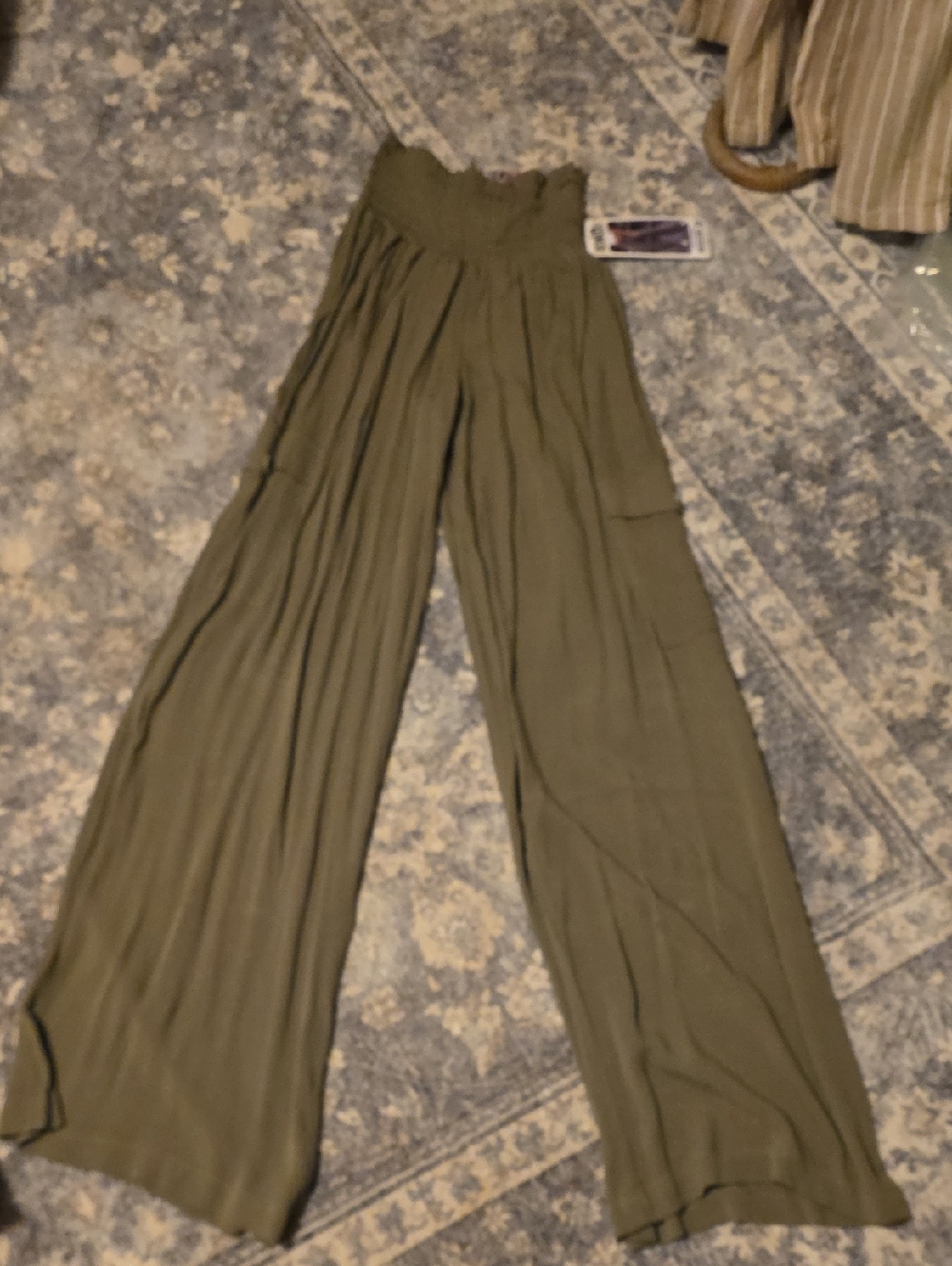 Rewash Olive Wide-Leg High Waist Pants